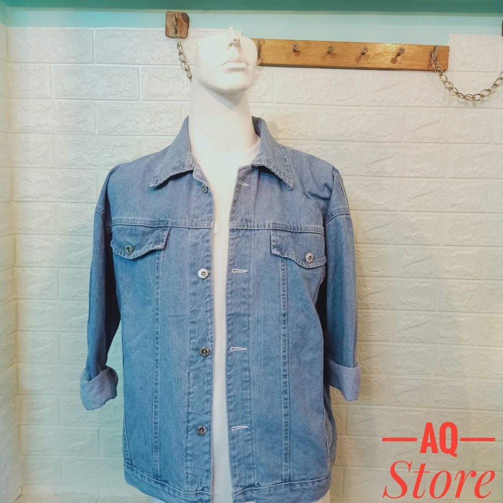 Áo Khoác Jean Bò Nam Nữ BASIC Xanh Đen Trơn Unisex | BigBuy360 - bigbuy360.vn