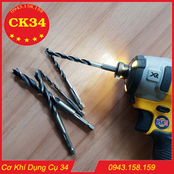 Bộ 5 mũi khoan có đầu định tâm chuôi lục giác