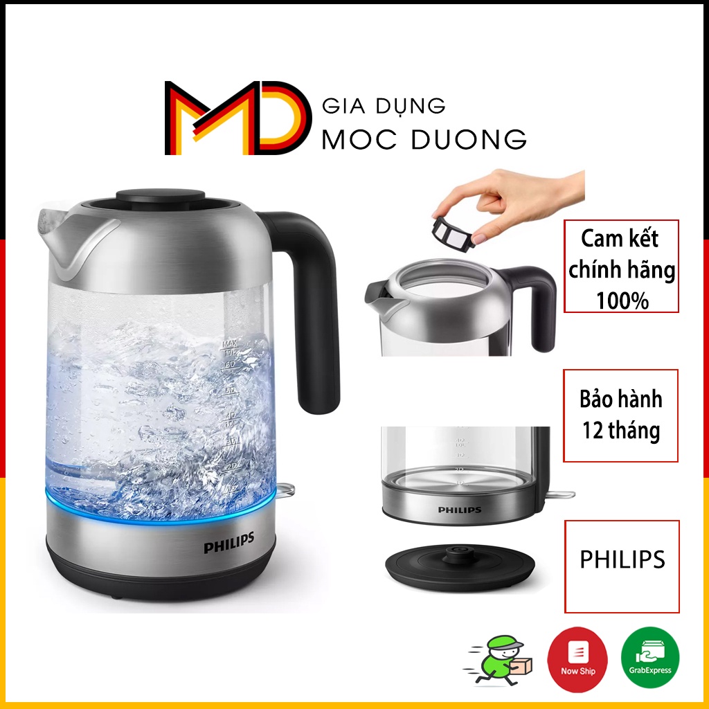 Ấm siêu tốc PHILIPS 1.7L HD9339, ấm thủy tinh