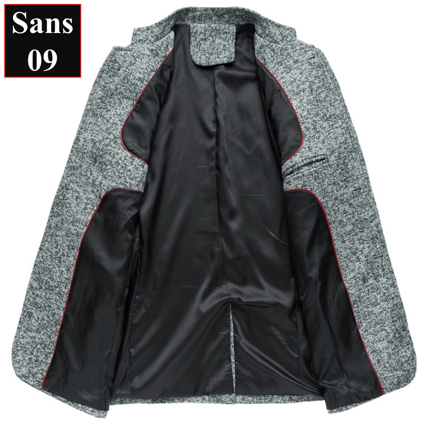 Áo blazer nam hàn quốc dáng ngắn Sans09 khoác chất dạ nhẹ cổ tàu bigsize to XXL ...