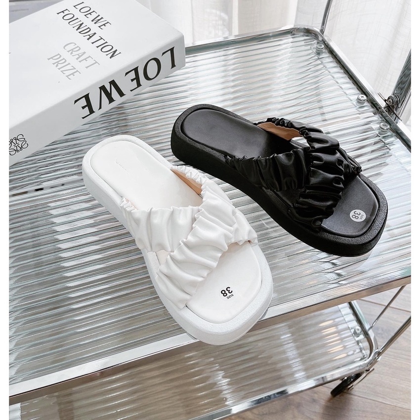 Dép nữ QUAI CHÉO NHÚN BÈO da mềm đế xuồng cao 2p mẫu mới siêu xinh GURI