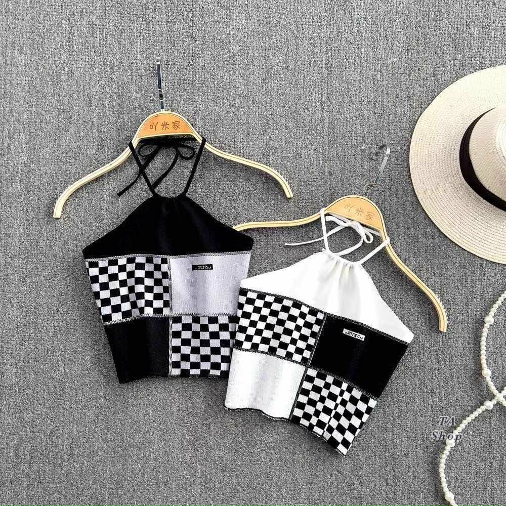 Áo yếm croptop phối caro cá tính