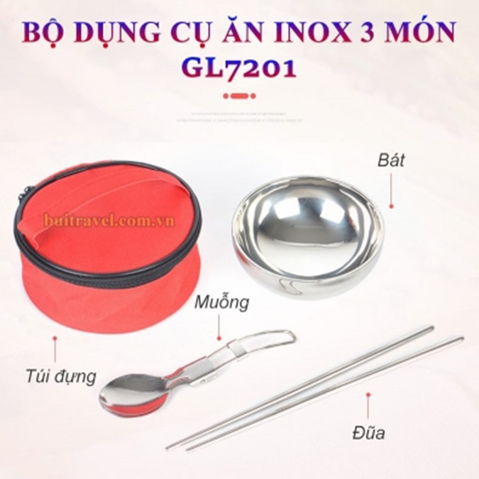 Bộ dụng cụ ăn uống cá nhân GL7201- Bộ 3 bát đũa thìa mang theo du lịch- Family Travel