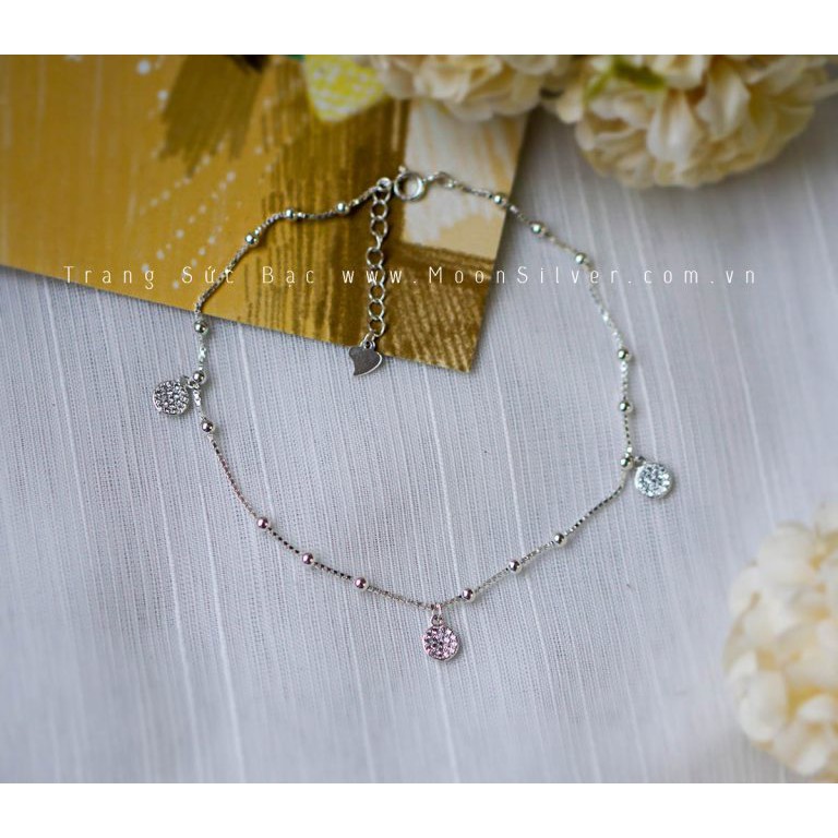 Lắc chân bạc nữ họa tiết tròn đá chìm | BigBuy360 - bigbuy360.vn
