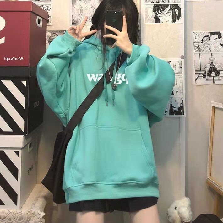 Áo Hoodie Tay Dài Dáng Rộng In Chữ Phong Cách Hàn Quốc Thời Trang Thu Đông Mới Cho Nam Và Nữ