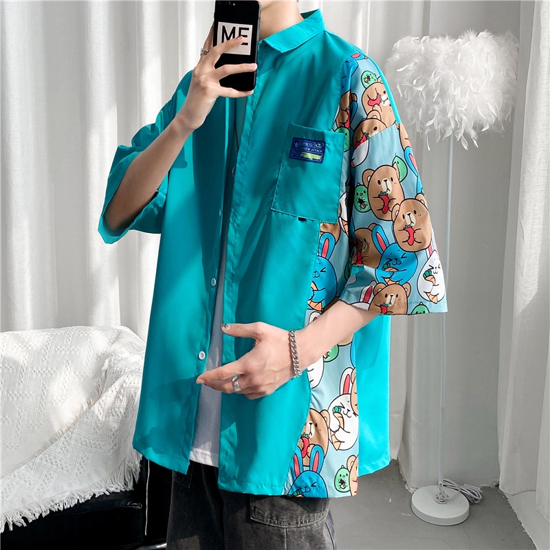 Áo Sơ Mi Tay Ngắn In Họa Tiết Hoạt Hình Phong Cách Hàn Quốc Cho Nam