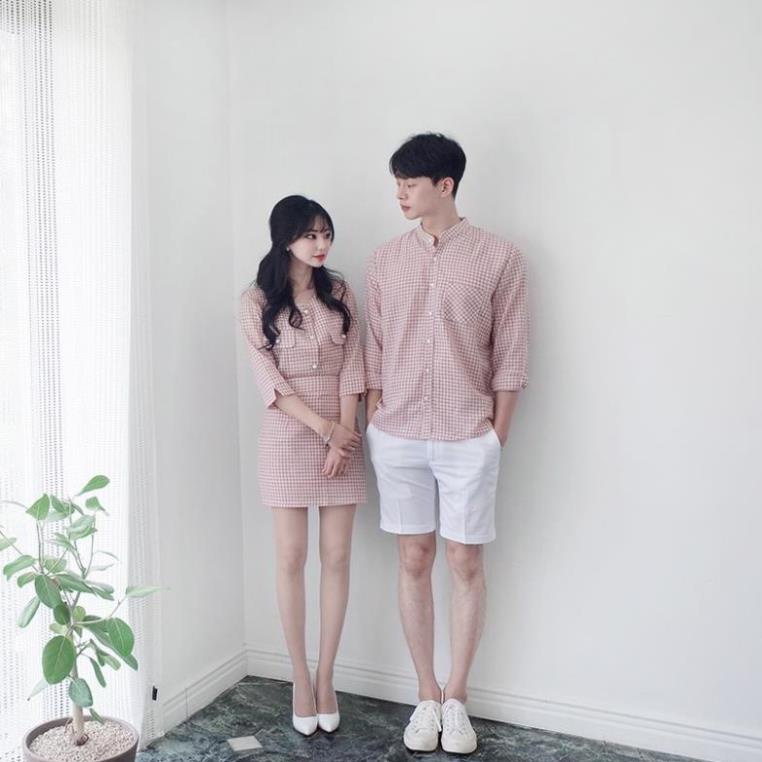 Áo đôi đẹp 🎀FREESHIP🎀 Áo cặp nam nữ Set áo váy sơ mi caro thời trang Hàn Quốc - AV77 (có ảnh thật) 💯 🏐️