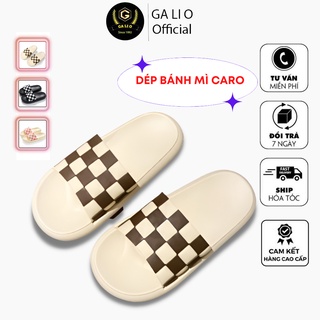 Dép bánh mì caro, dép nữ quai ngang màu kem đen hồng hot full size MAMMOTH STORE