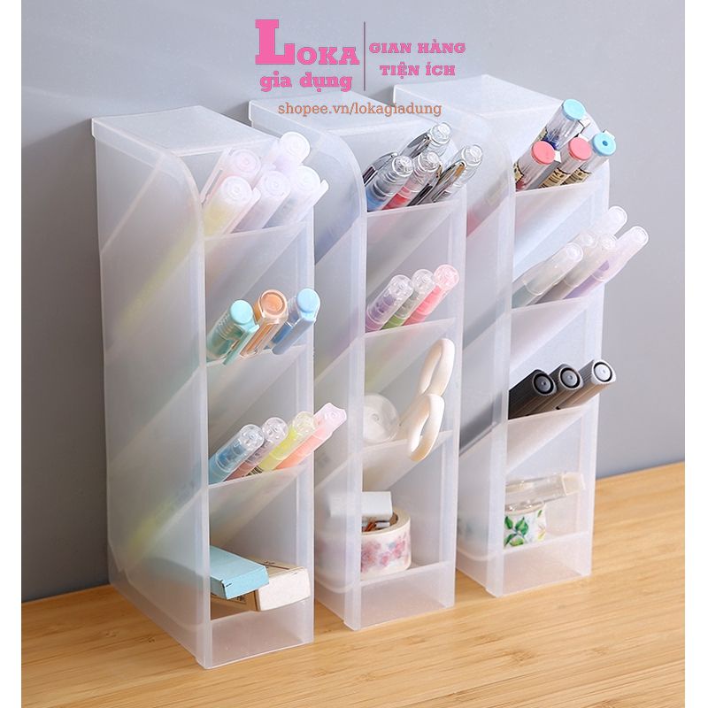 LOKA 526: Kệ đựng bút 4 tầng để bàn nhiều ngăn, đựng mỹ phẩm, bút, cọ trang điểm. Hộp/ ống/ kệ bút 4 ngăn