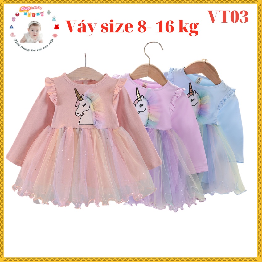 Váy thu đông bé gái họa tiết ngựa thêu chân ren nhiều màu sang trọng  size 1-4 tuổi VT03