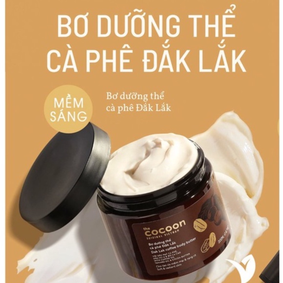 Bơ dưỡng thể cà phê Đăk Lăk Cocoon 200ml giúp da mềm mịn trắng sáng rạng rỡ - Thuần Chay Vegan Garden