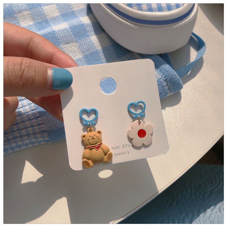 IF ME Khuyên tai hình gấu và hoa dễ thương ngọt ngào cho nữ