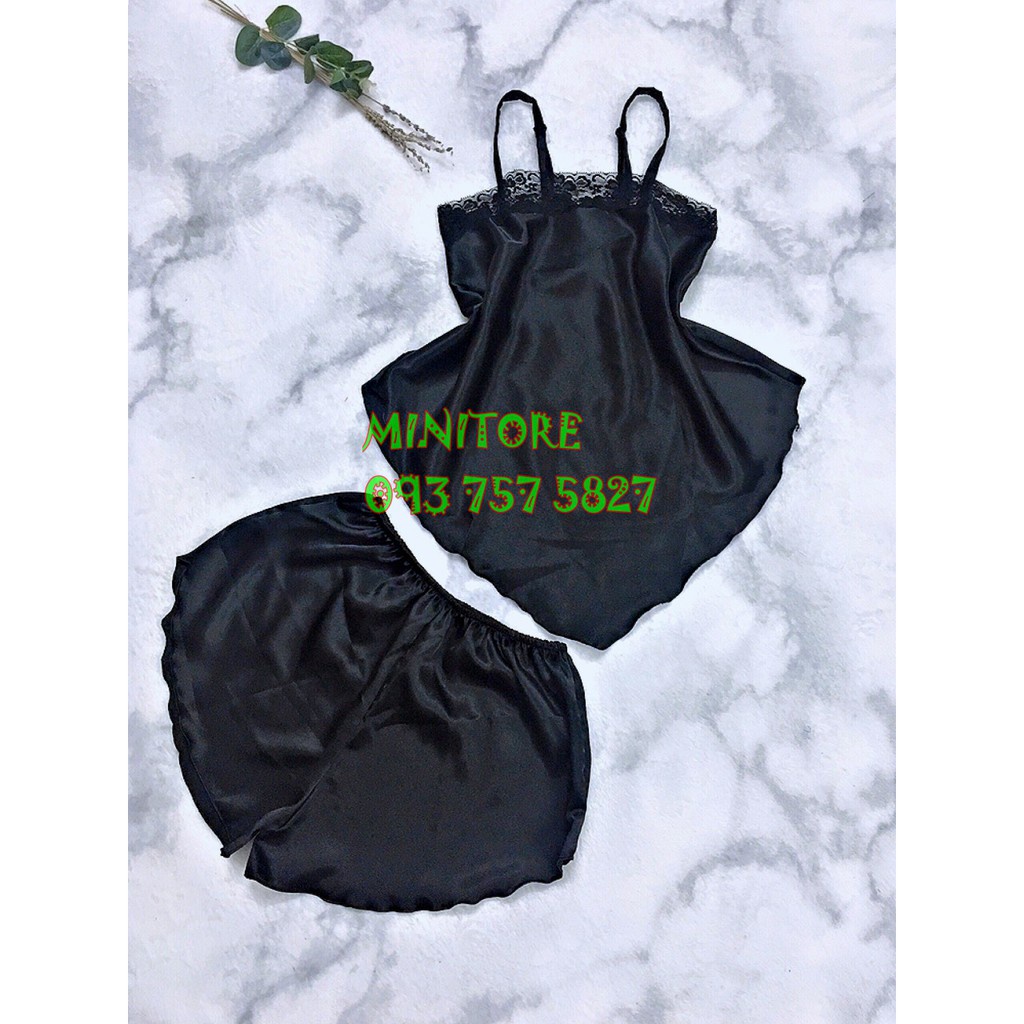 Đồ bộ ngủ nữ, Đồ ngủ sexy [ FREESHIP ] chất vải phi lụa, không mút, hai dây phối ren, mịn mịn, quyến rủ size 48--55kg