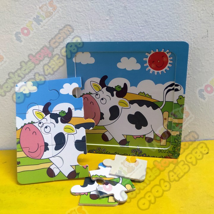 Tranh ghép hình puzzle bằng gỗ 9 mảnh, Đồ chơi xếp hình cho bé