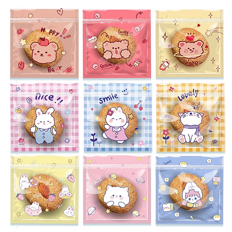 set 10 túi zip gấu nâu size 13.5 x 13.5 cm