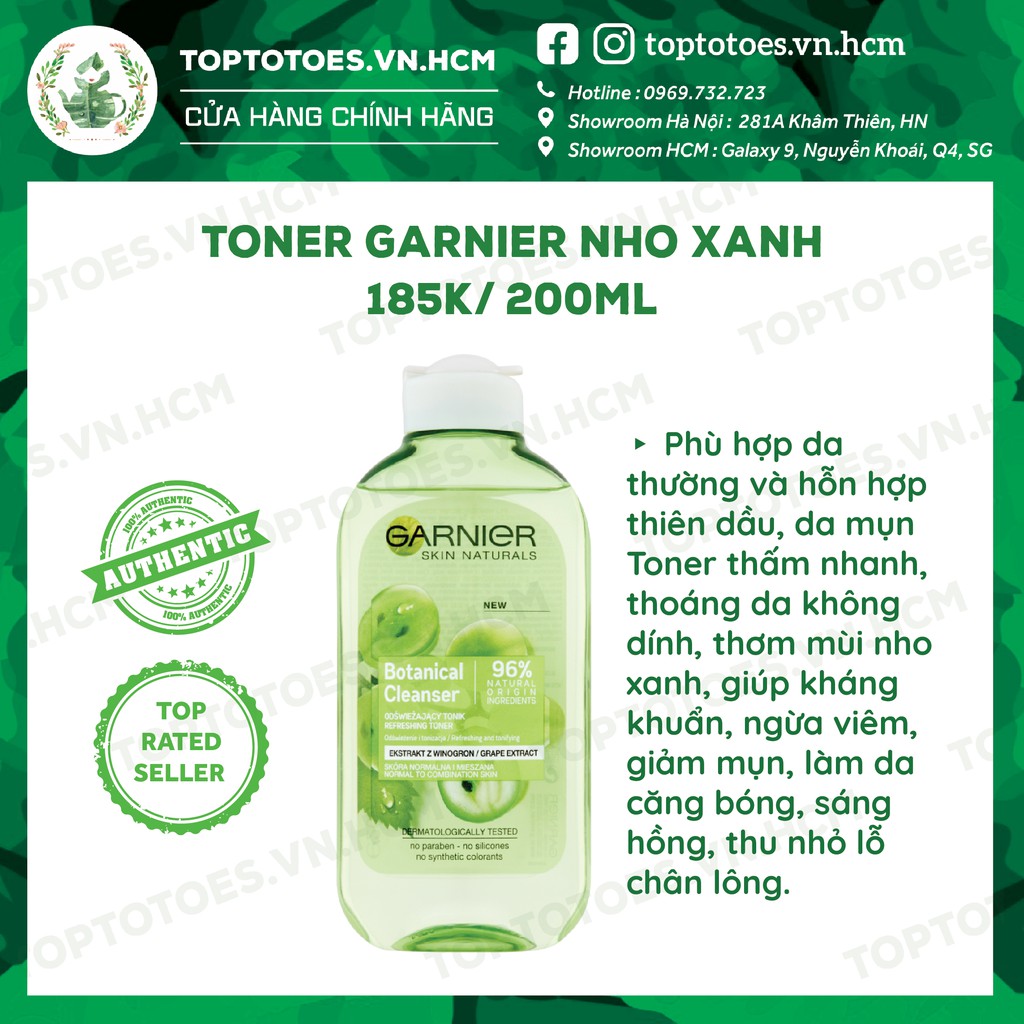 Toner Garnier Nho xanh cấp nước, dưỡng da sáng hồng, ngừa viêm