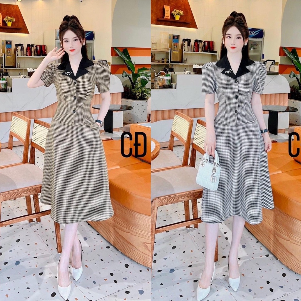 Set bộ đồ nữ áo cổ vest croptop sang chảnh mix chân váy xòe siêu xinh dành cho các nàng đi chơi hoặc dự tiệc