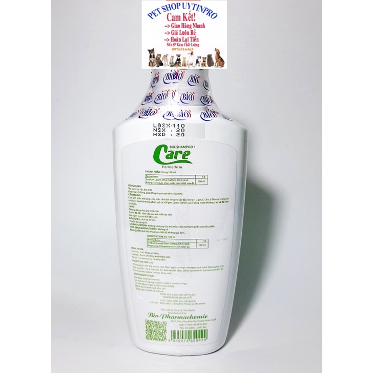 SỮA TẮM TRỊ VE RẬN BỌ CHÉT CHO CHÓ THÚ CƯNG PET Bio Care Shampoo 1 chai 200ml