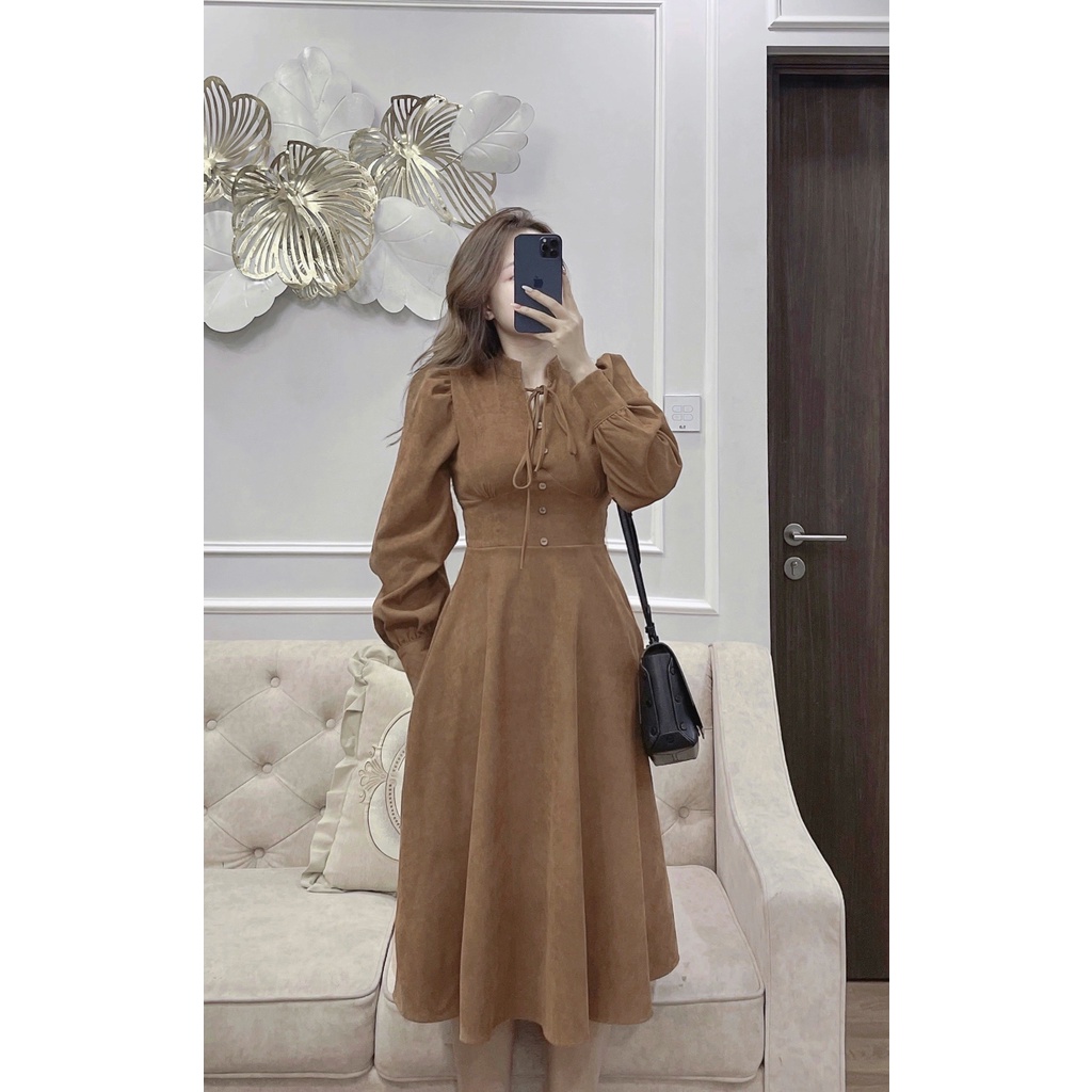 váy nhung cổ tầu dúm ngực,chít eo che mỡ bụng siêu đẹp | BigBuy360 - bigbuy360.vn