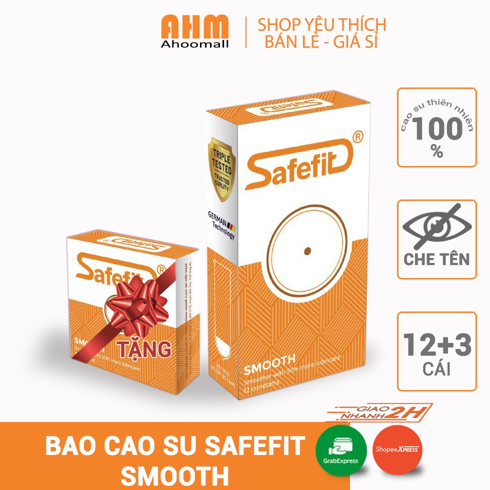 Bao cao su Safefit Smooth, nhiều chất bôi trơn hộp 12 Tặng hộp 3 cái - Bcs Chính hãng