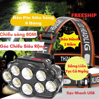 Đèn Pin Siêu Sáng Đội Đầu 8 Bóng Tiết Kiệm Điện Công Suất Lớn, ĐÈN TOKI