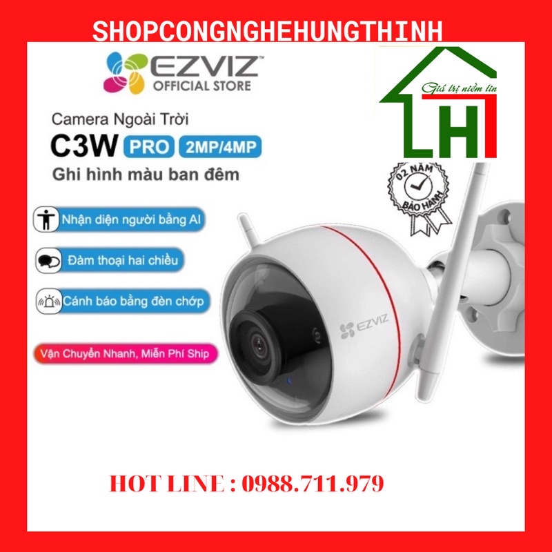 Camera WIFI ngoài cộng đồng EZVIZ C3W-PRO 4MP, mau ban Đêm,tiếng động2 Chiều