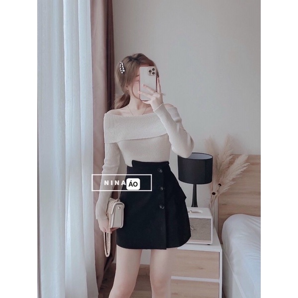 [Hàng hot]Áo bẹt vai tay dài ôm body chất len tăm-hình thật. alohashop91