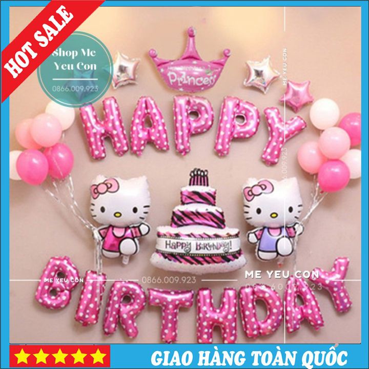 [SET BÓNG TRANG TRÍ Y HÌNH - HÀNG ĐỘC QUYỀN]_Set Bóng Bay Trang Trí Sinh Nhật Kitty Cho Bé Gái