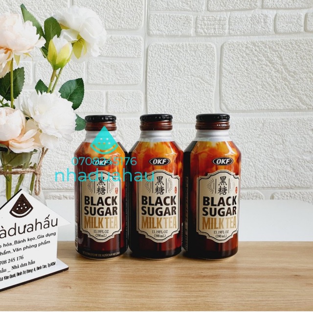 Một chai Trà Sữa Đường Đen (Black sugar milk tea) Hàn quốc OKF chai nhôm 390ml