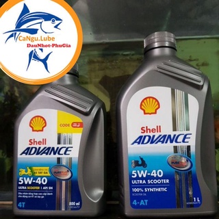 [DauNhot-PhuGia]Nhớt shell Advance ultra 5W40 cho xe tay ga, nhớt xe ga shell ultra 5W40 chai 800ml và 1 lít