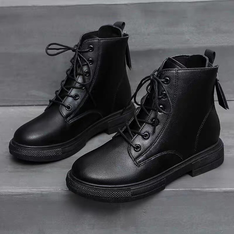 Giày bốt nữ ulzzang cao cổ khóa sau chất liệu da cao cấp phong cách hàn quốc trẻ trung cá tính dễ phối đồ | BigBuy360 - bigbuy360.vn