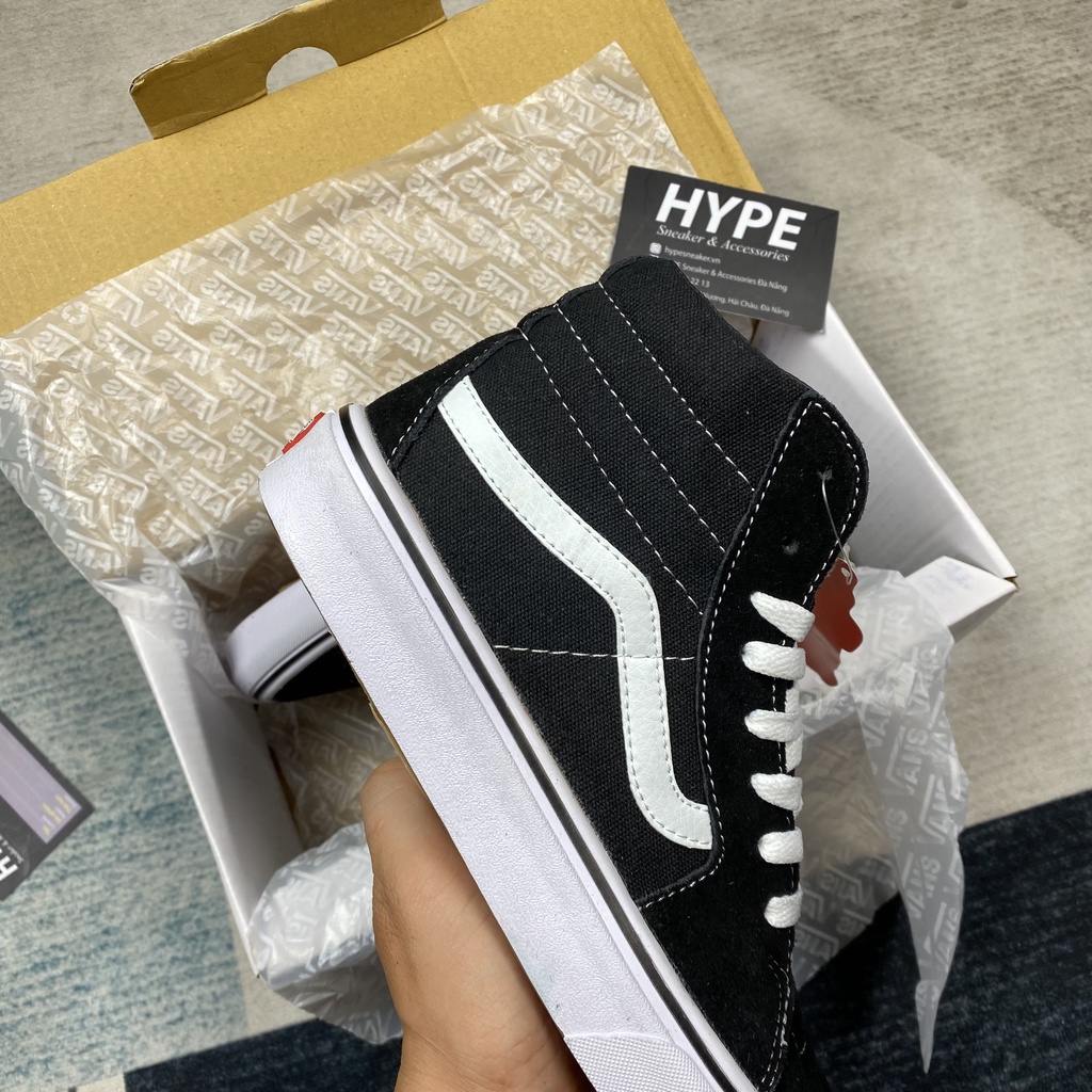 Giày sneaker nam nữ đi học: Vans SK8 Black (Vans cổ cao Đen đế Trắng) - HYPE Sneaker | Bản 1:1 chuẩn .