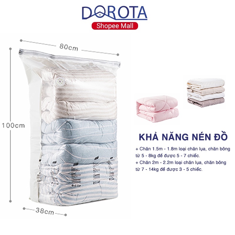 Túi hút chân không đựng chăn mền quần áo DOROTA không cần dùng bơm tái sử dụng bọc để đồ 80x100x38cm LT813