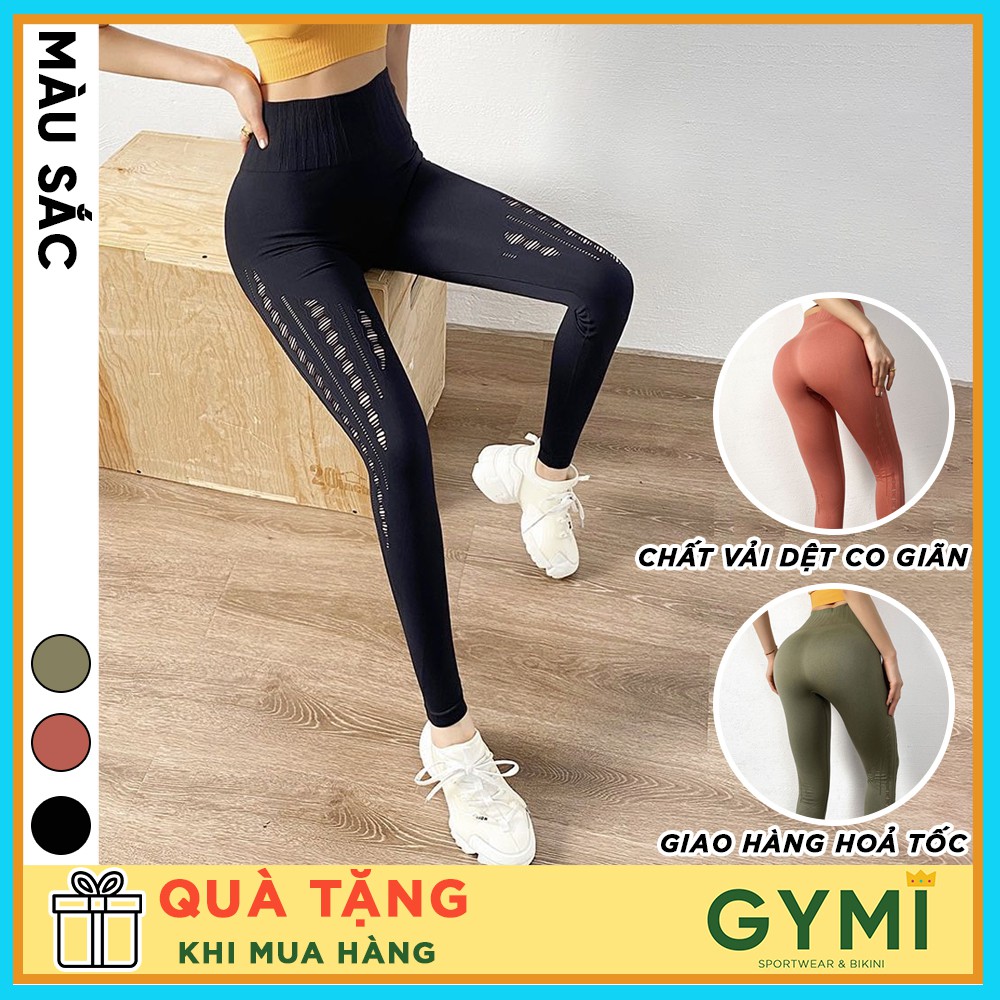 Quần tập gym yoga nữ GYMI QD18 dáng legging thể thao lưng cao nâng mông cắt lazer ống quần chất dệt cao cấp