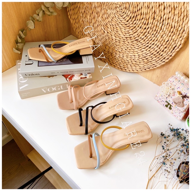 Guốc cao gót 3 dây ngang da mềm đế mặt tẩy G3D