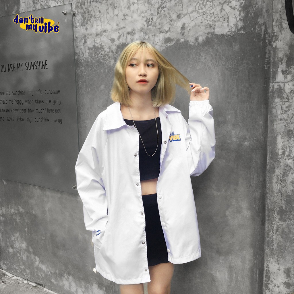 Áo khoác nữ Don't Kill My Vibe vải dù màu trắng, form rộng - Baseball Jacket | BigBuy360 - bigbuy360.vn