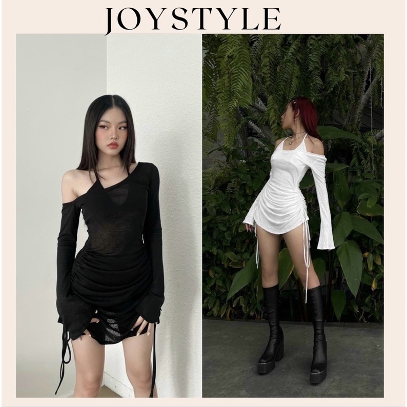Đầm Trễ Vai joystyle.vn Tay Loe Dây Rút Sườn Kèm Áo Bra Có Mút Ngực