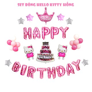 [SIÊU GIẢM GIÁ] Set bóng Hello Kitty hồng trang trí sinh nhật bé gái