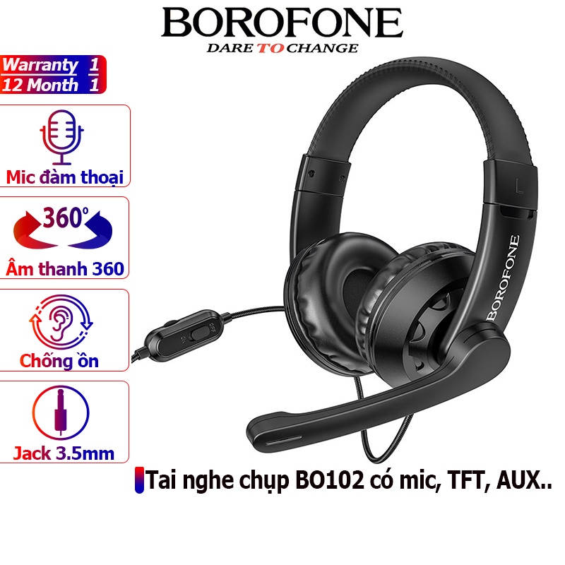 Tai nghe chụp tai có dây BOROFONE BO102 chống ồn, âm thanh sống động, Bass khỏe, Headphone - Chính hãng