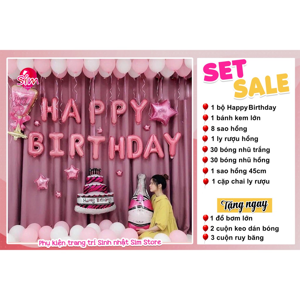 Set bóng trang trí sinh nhật Happy Birthday siêu xinh