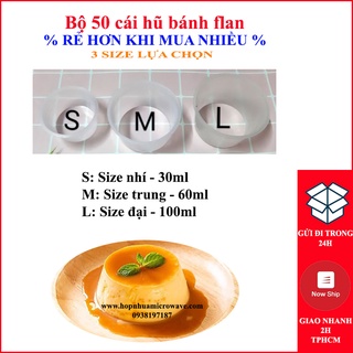 Bộ 50 Hũ + 50 nắp 50ml và 75ml và 100ml dùng làm bánh flan, caramen, sữa chua, nước sốt