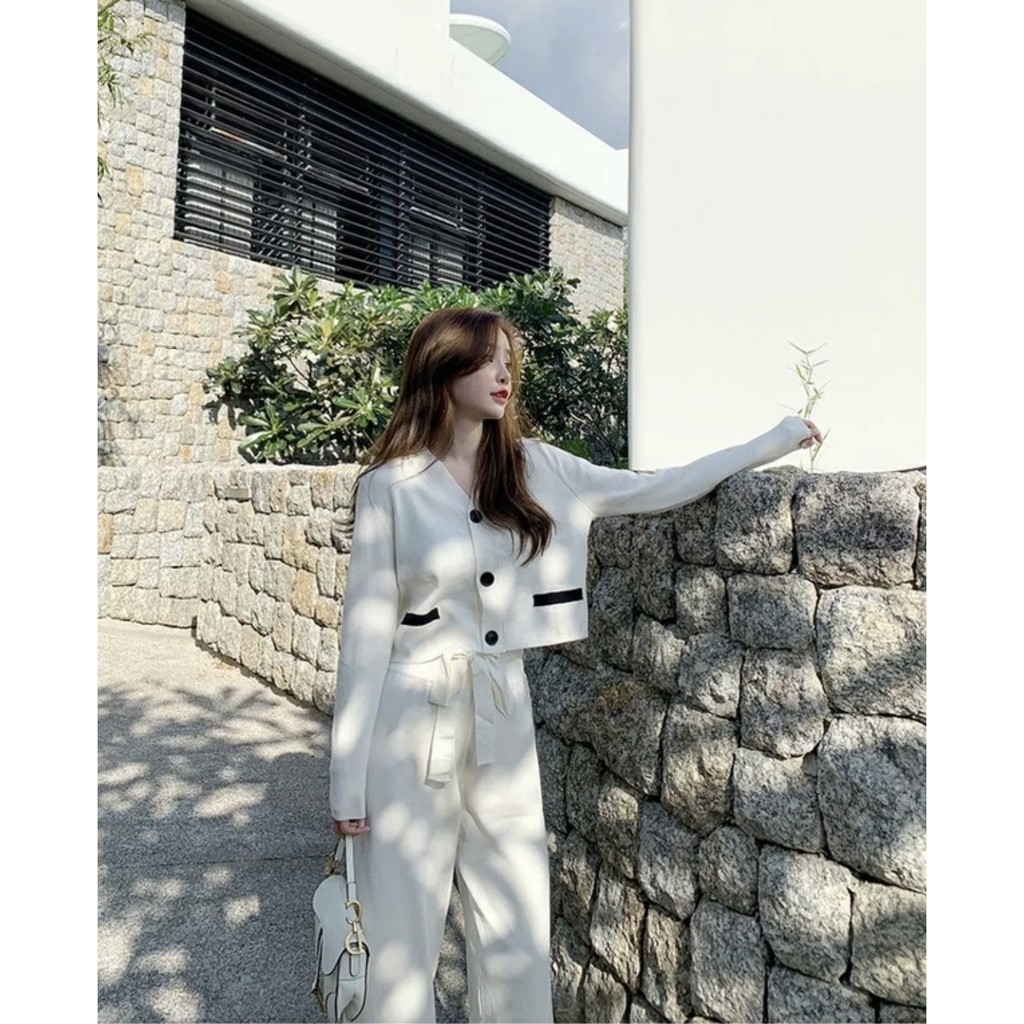 SET BỘ CỔ V TÚI VIỀN MIX QUẦN DÀI LEN SUÔNG CHẤT TĂM ĐẸP QUẢNG CHÂU SIÊU XINH XẮN / BỘ LEN NỮ
