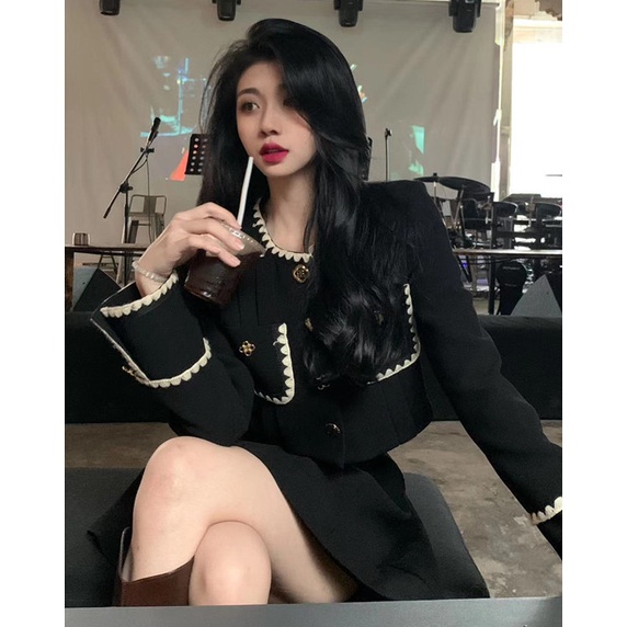 Bộ Áo Khoác Ngắn Phối Chân Váy Mini Thời Trang Mùa Thu Quyến Rũ Cho Nữ