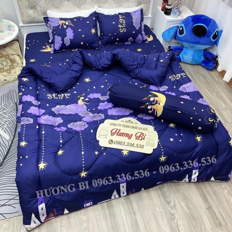Trọn bộ 5 món ga gối chăn phao poly cotton có ruột bông dày loại 1( lướt ảnh chọn mẫu)