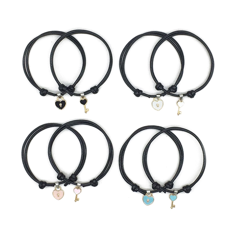 Tmdbyx HANDMADE Set 2 Vòng Tay Bện Dây Mặt Kim Loại Hình Chìa Khóa / Trái Tim Cho Cặp Đôi
