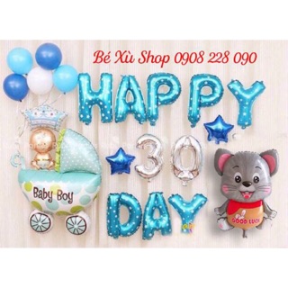 Set trang trí đầy tháng chuột vàng