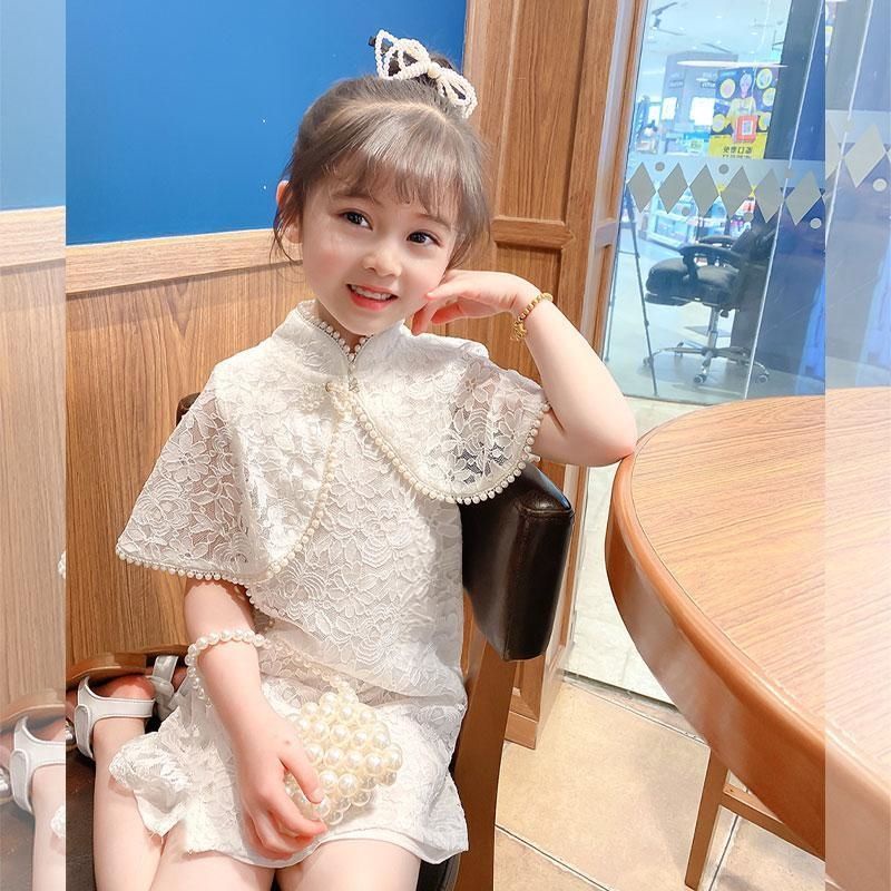 Set Sườn Xám + Áo Choàng Màu Trơn Thời Trang Mùa Hè Dành Cho Bé Gái