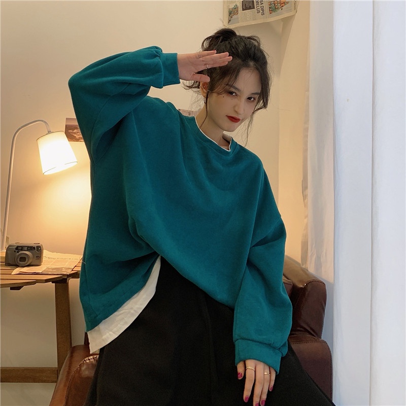 Áo sweater SUXI tay dài dáng rộng phong cách thời trang Hàn Quốc