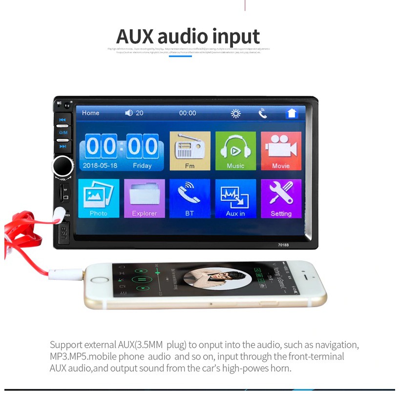 Màn Hình LCD 7 inch Phát Nhạc MP5 Cảm Ứng Bluetooth - 7018B, Cao Cấp