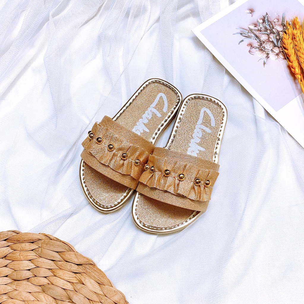 Dép quai ngang nhún bèo kim tuyến lấp lánh cho bé gái cực đẹp - TT420